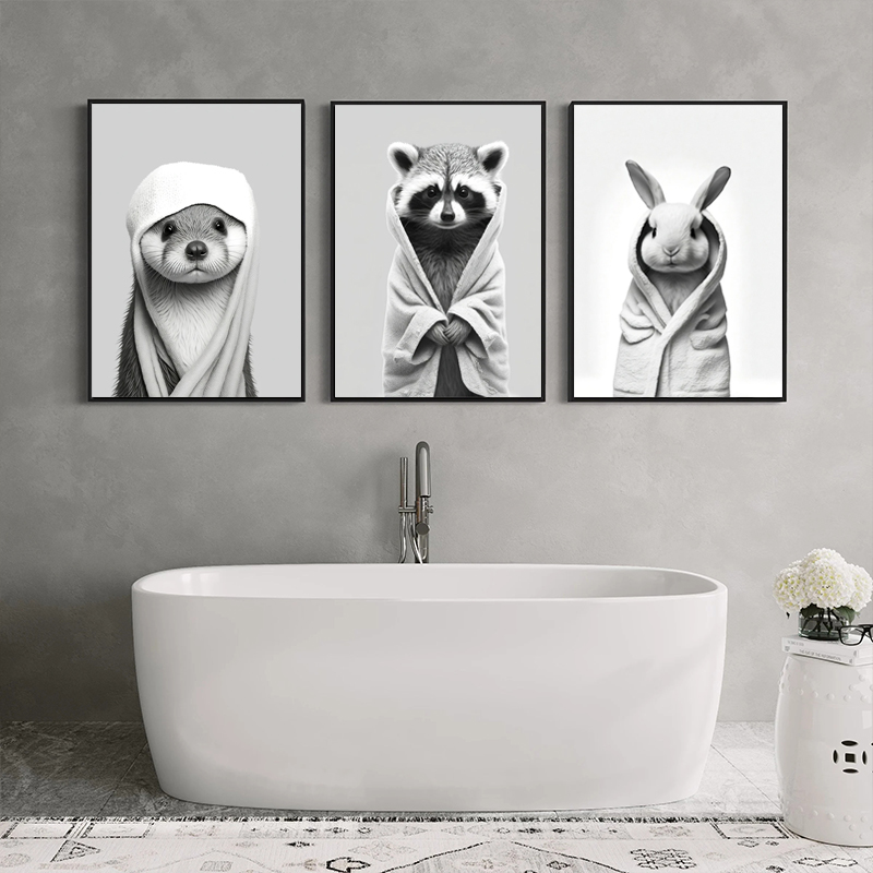 Home Bathroom Wear - Poster con Panda, Scimmia e Tigre
